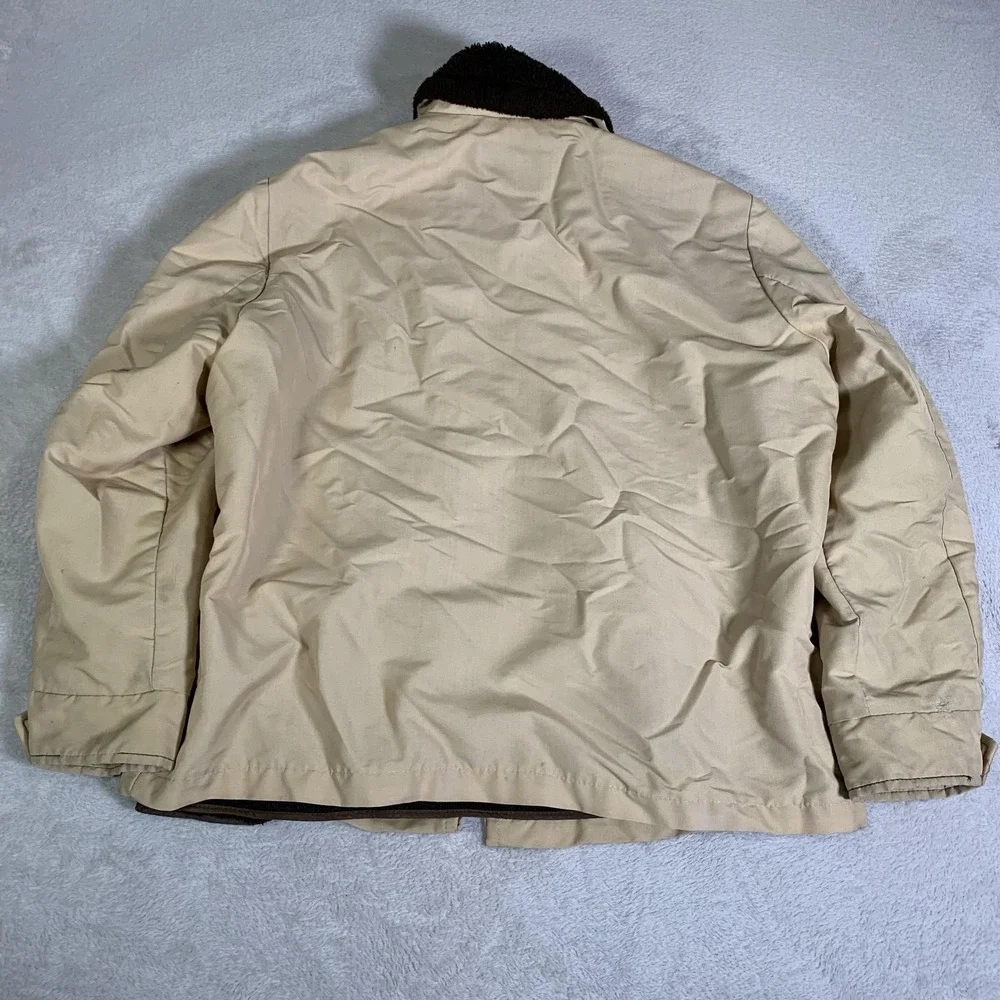 Vintage William Barry Coat Mens 44 Beige Canvas Faux Fur Lined Parka 70s USA